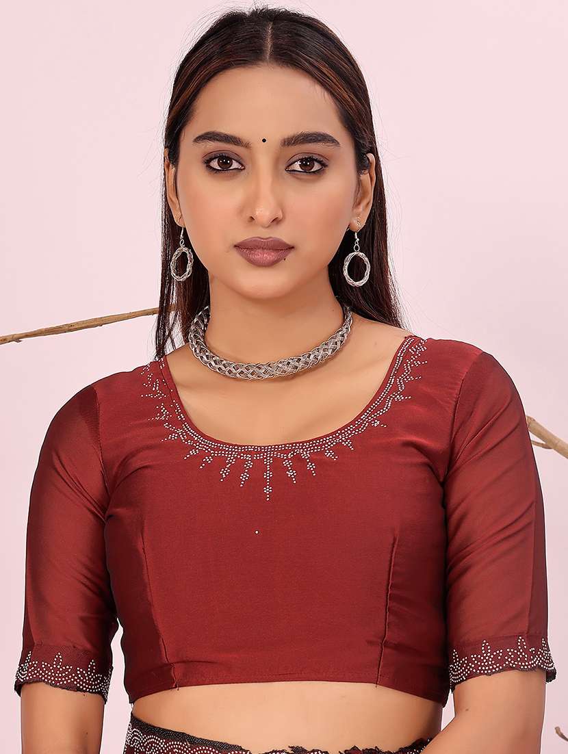 women solid with work embellished saree with blouse - 22007198 -  Standard Image - 3