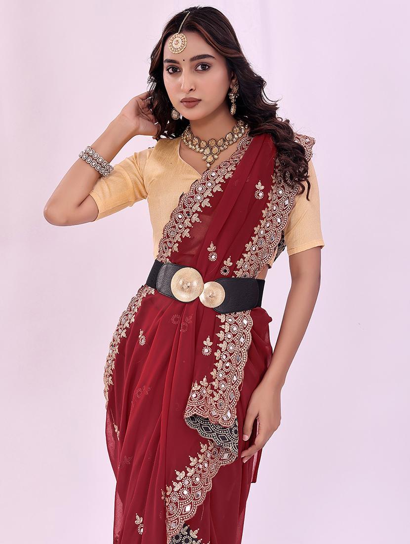 women solid with work embroidered saree with blouse - 22007201 - Standard Image - 3