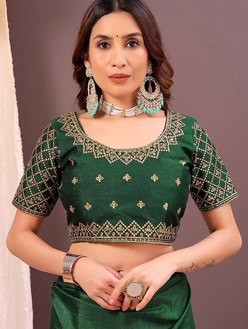 women solid with bordered saree with blouse - 22007209 - Standard Image - 3