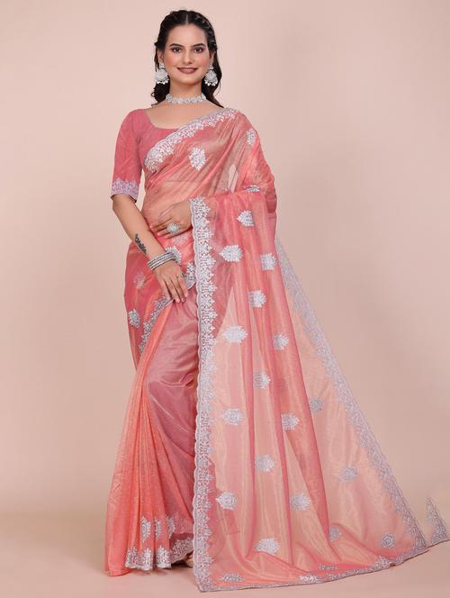 women solid with work embroidered saree with blouse - 22007231 -  Standard Image - 0