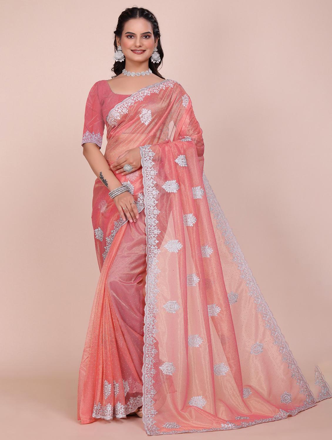 women solid with work embroidered saree with blouse - 22007231 -  Zoom Image - 0