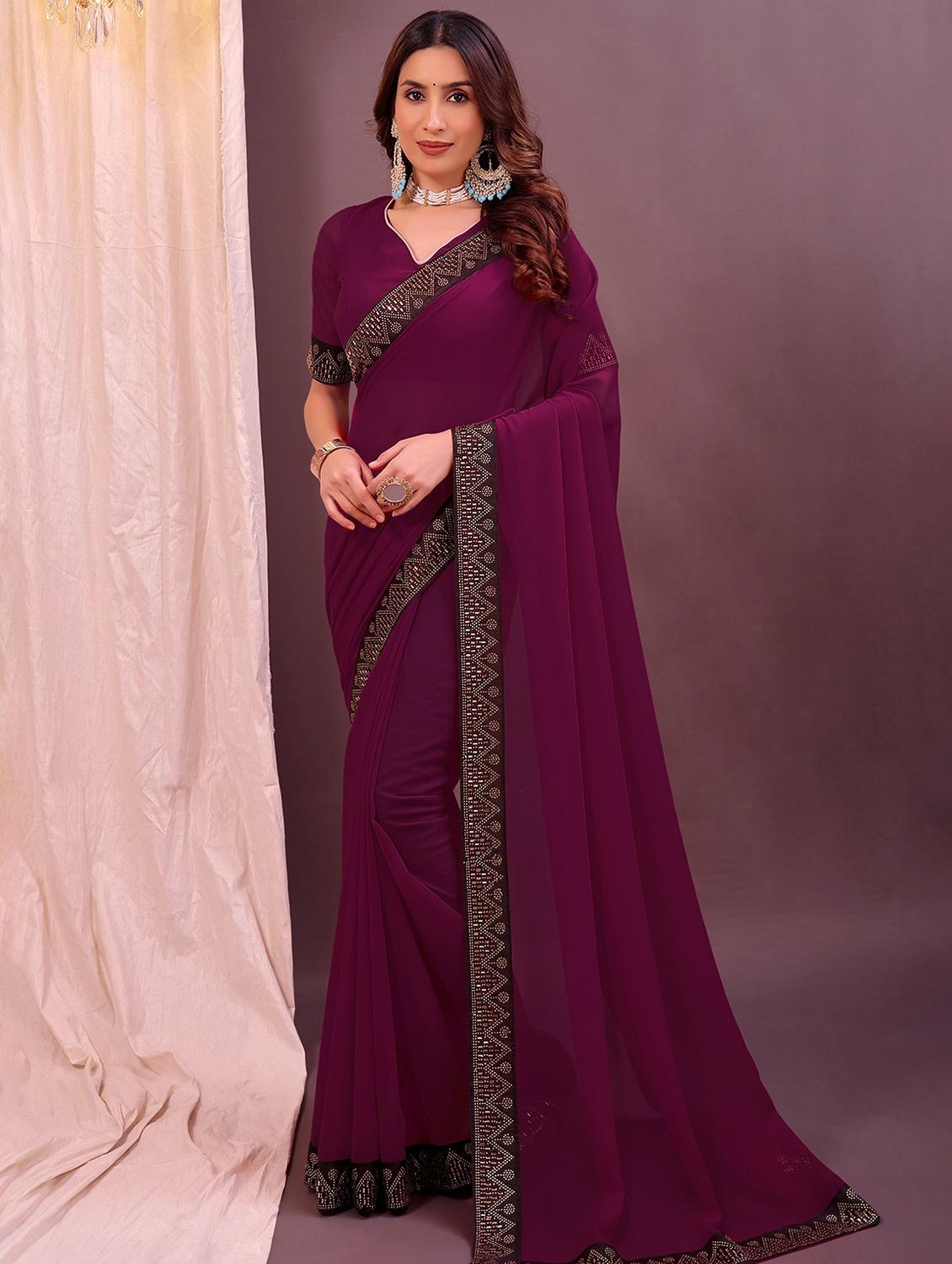 women solid with bordered saree with blouse - 22007237 -  Zoom Image - 0