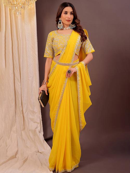 women solid with bordered saree with blouse - 22007265 - Standard Image - 0