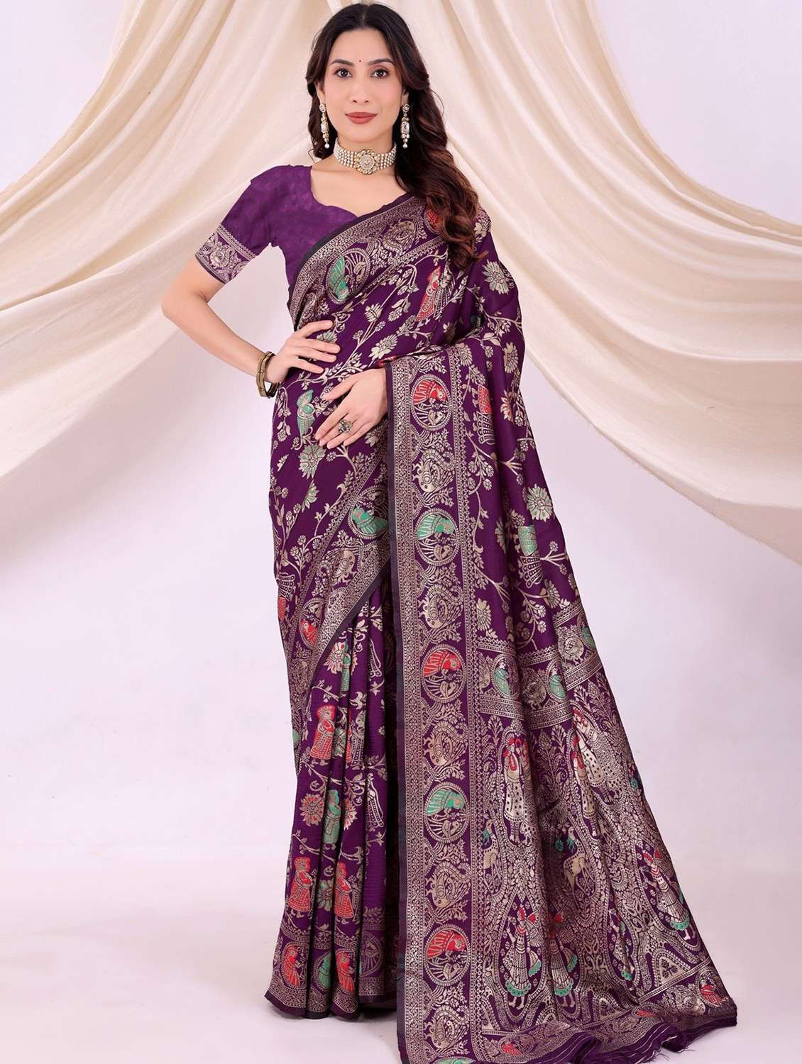 women self design banarasi saree with blouse