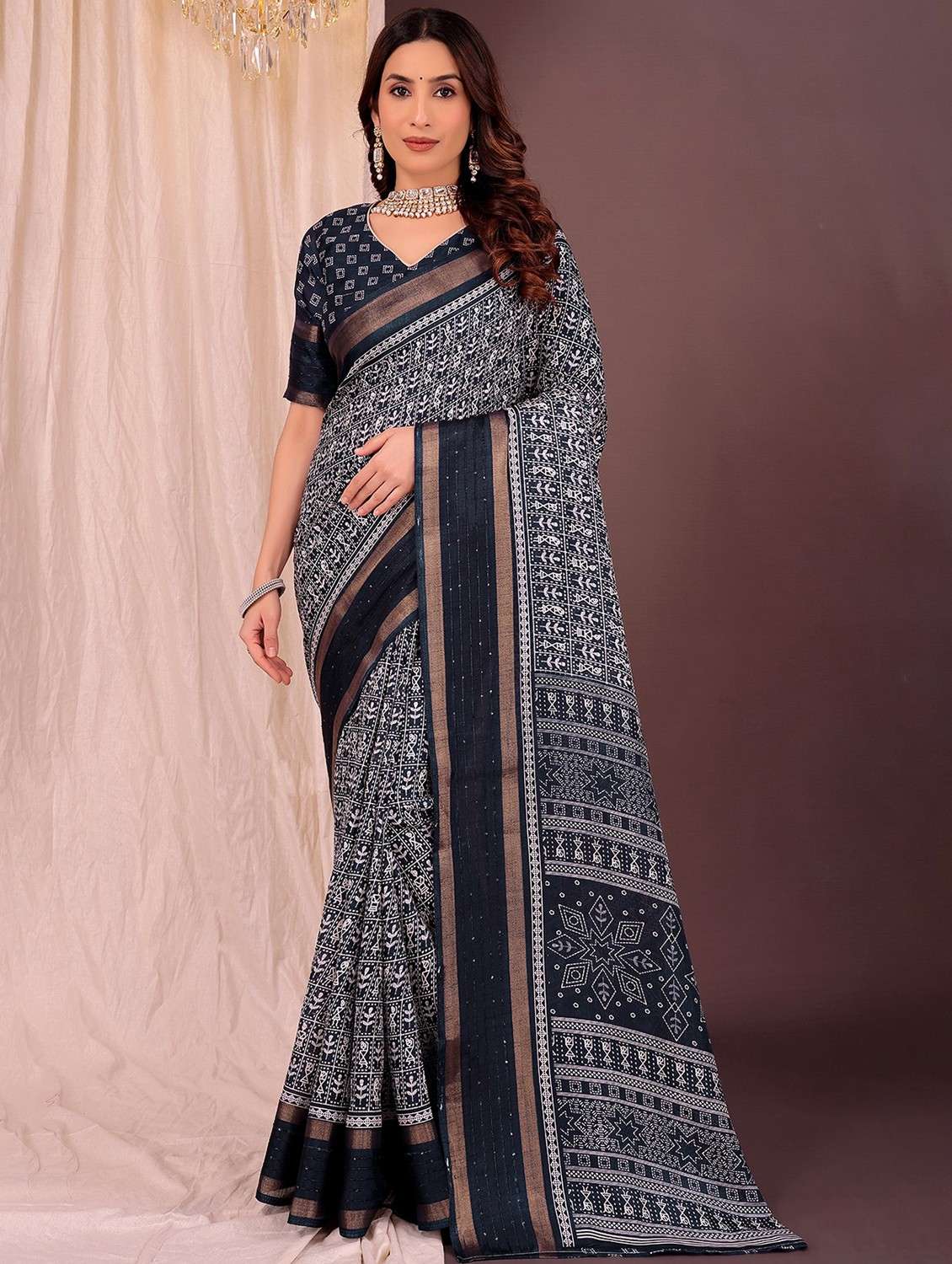 women black printed saree with blouse