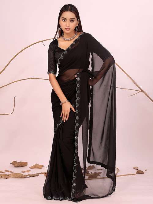 women black embellished saree with blouse - 22007280 -  Standard Image - 0
