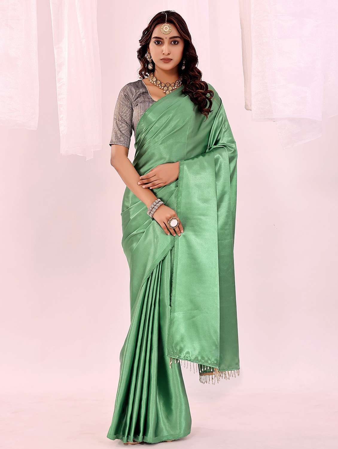 women embellished lace bordered saree with blouse