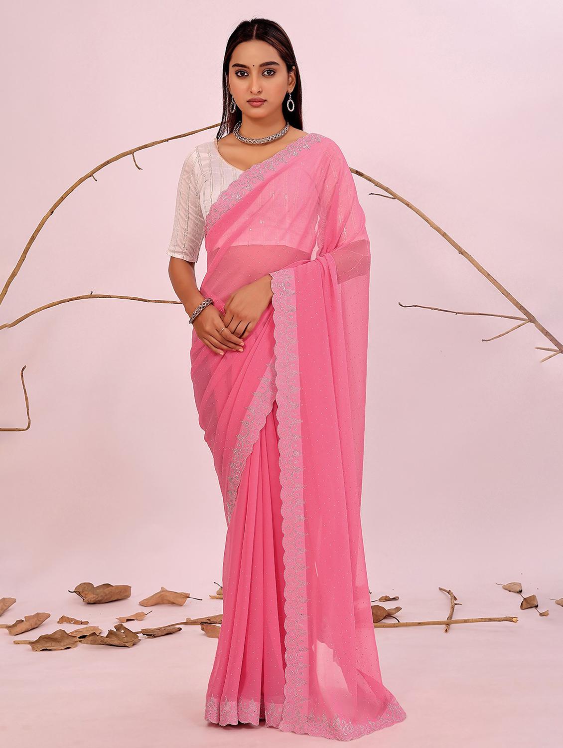 women solid with work embellished saree with blouse - 22007292 - Zoom Image - 0