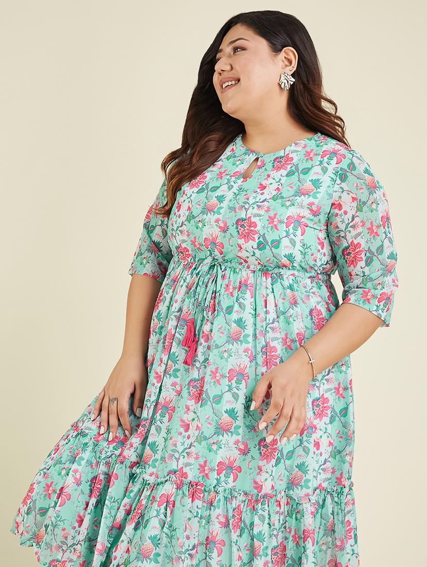 women plus size floral printed three quarter sleeve tiered dress - 22007304 - Standard Image - 5
