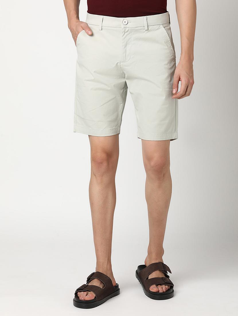 grey cotton s men solid mid rise regular fit shorts