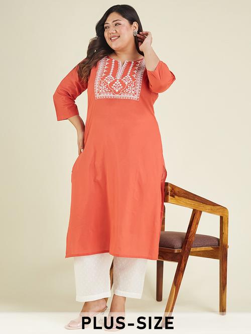 women plus size three quarter sleeve straight kurta  - 22007709 -  Standard Image - 0