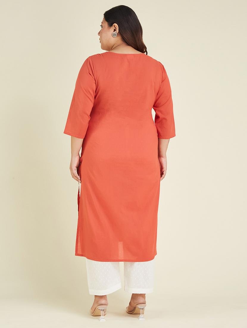 women plus size three quarter sleeve straight kurta - 22007709 - Standard Image - 3