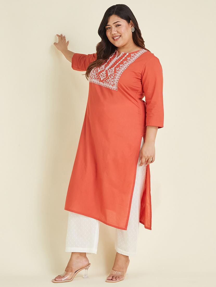women plus size three quarter sleeve straight kurta - 22007709 - Standard Image - 5