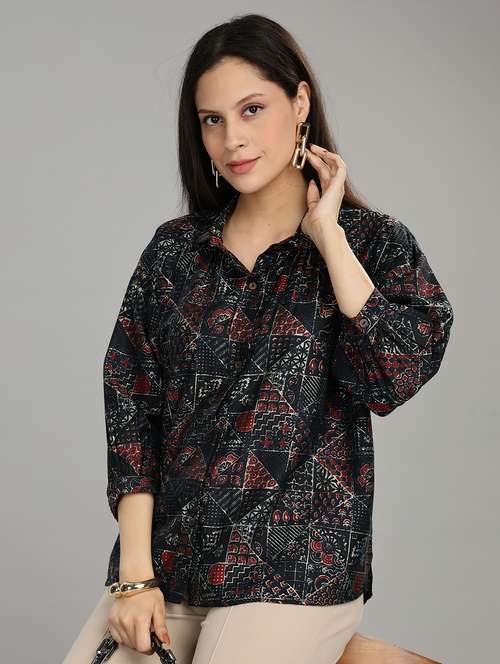 women printed three quarter sleeve ethnic top - 22007724 -  Standard Image - 0