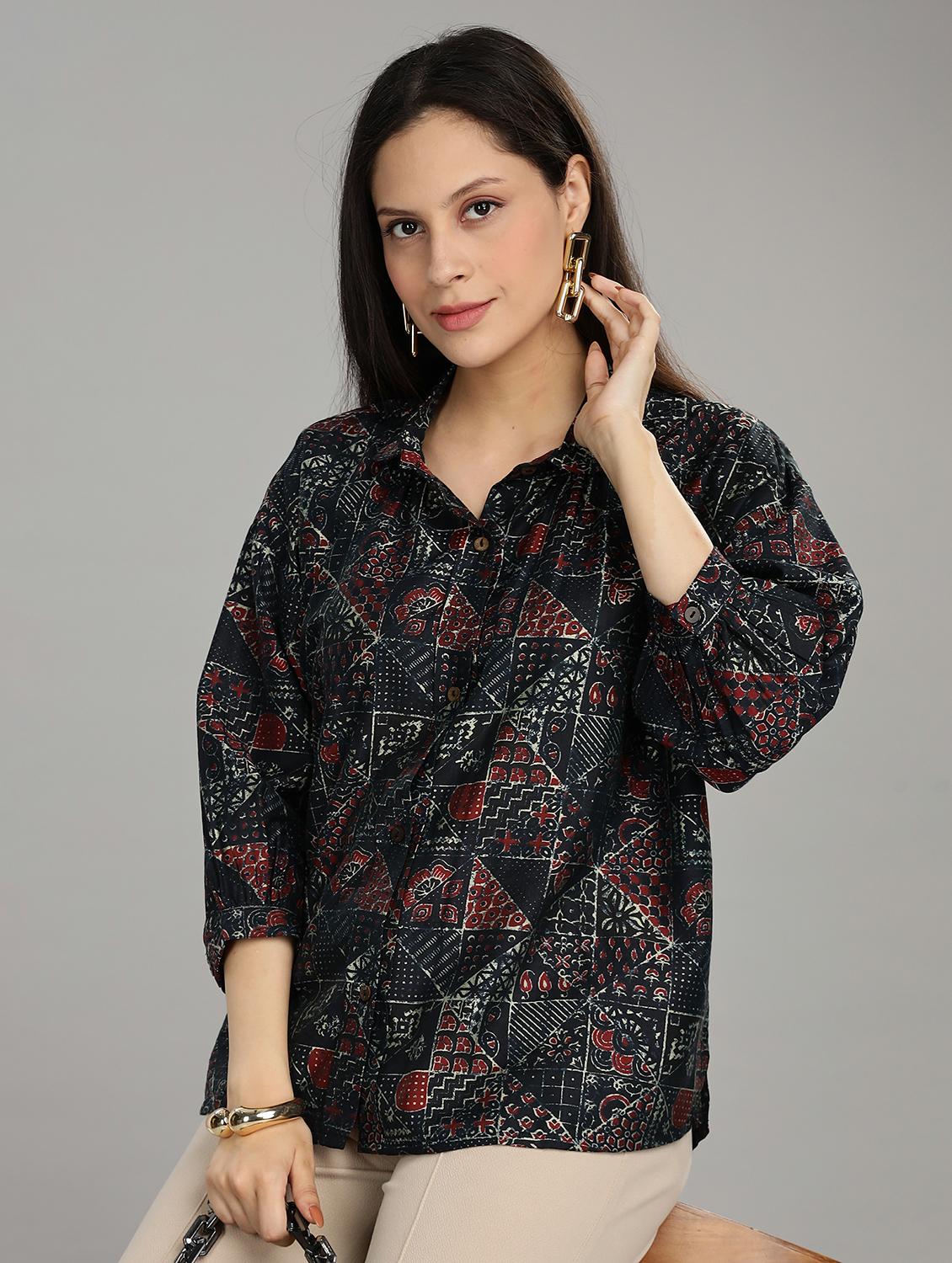 women printed three quarter sleeve ethnic top - 22007724 -  Zoom Image - 0
