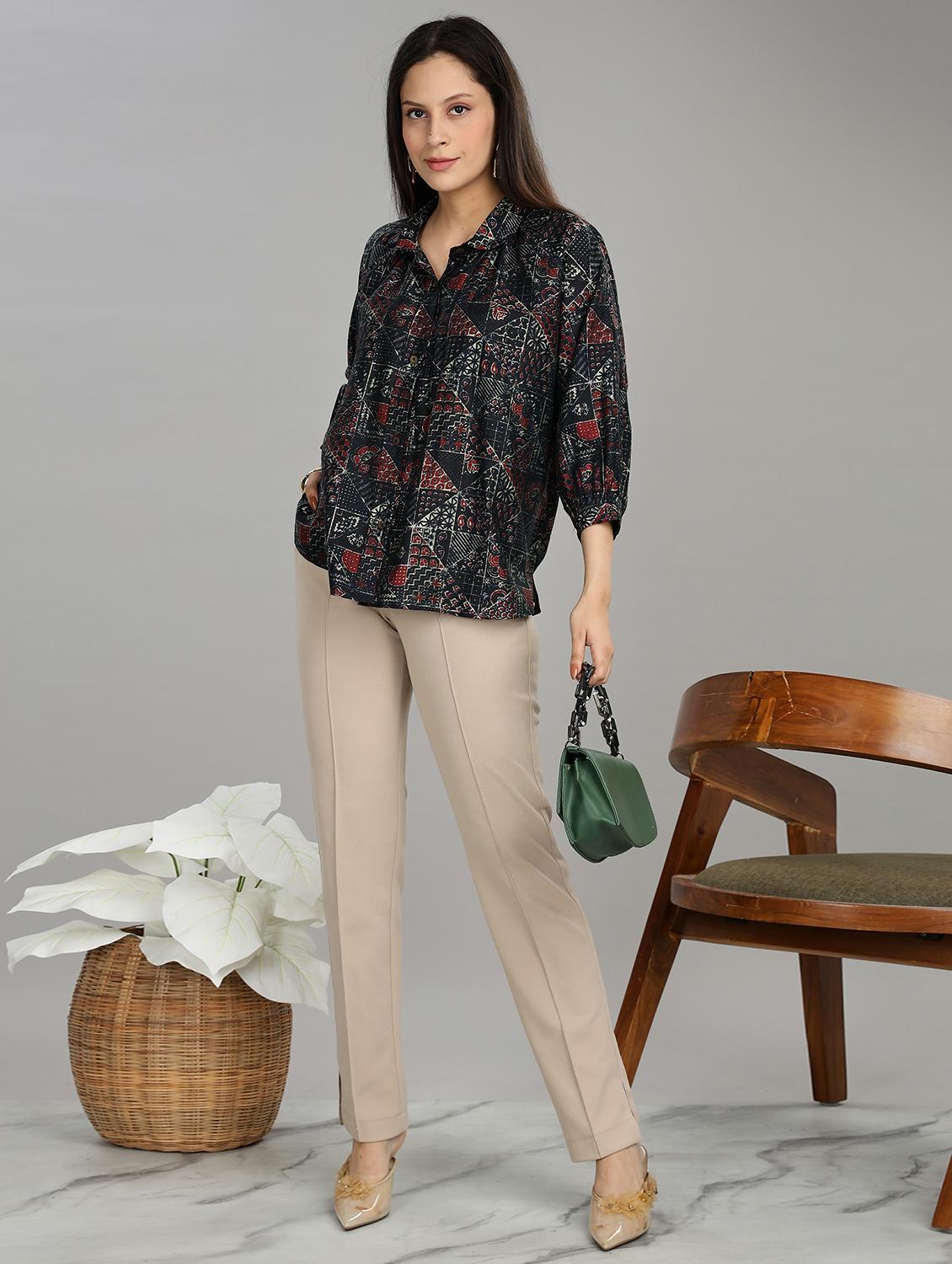 women printed three quarter sleeve ethnic top - 22007724 - Standard Image - 3