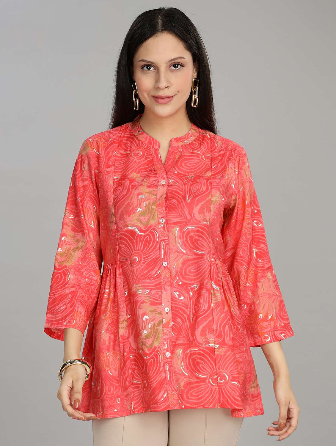 women printed three quarter sleeve ethnic top - 22007727 -  Zoom Image - 0