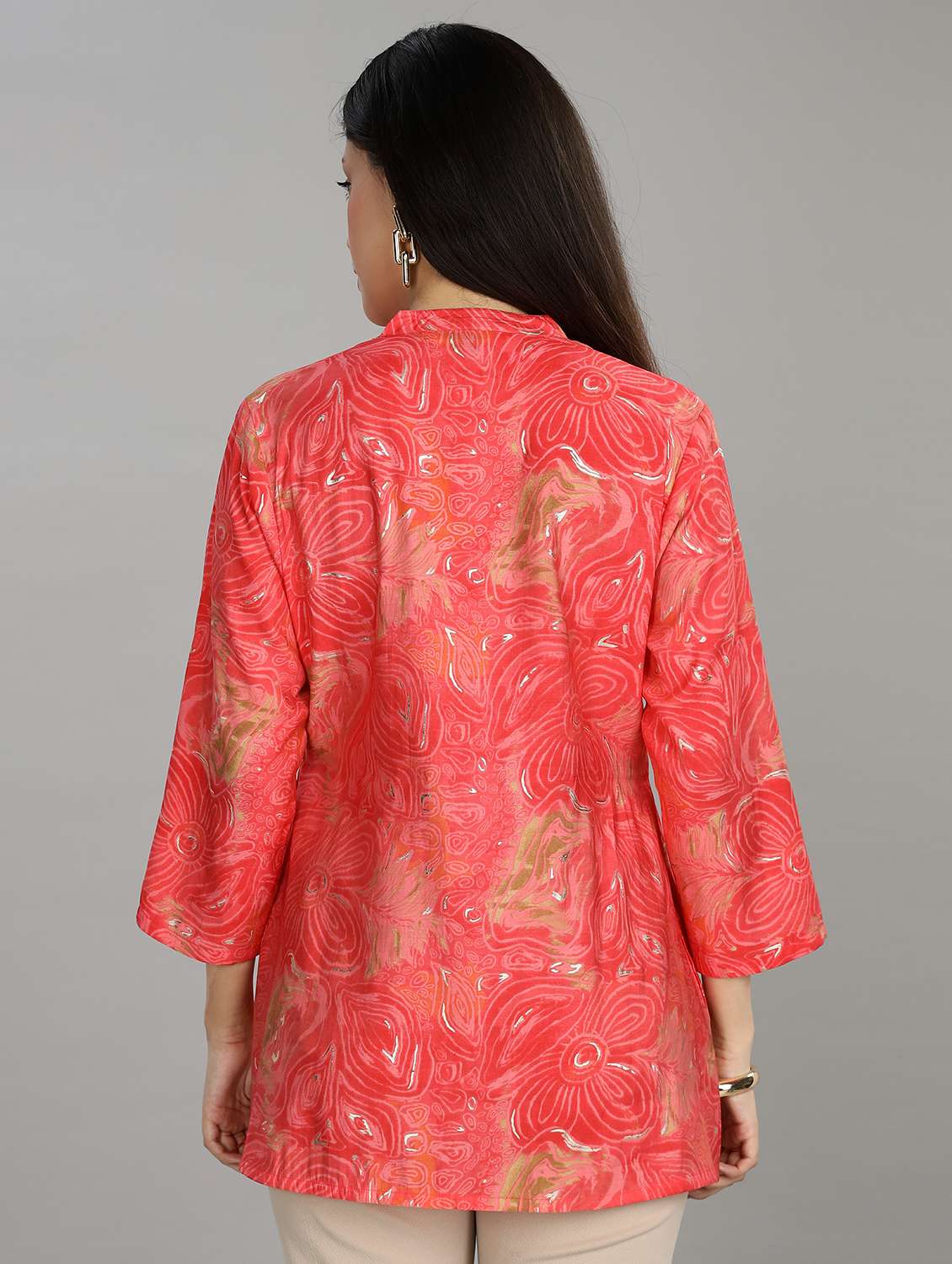 women printed three quarter sleeve ethnic top - 22007727 -  Standard Image - 3