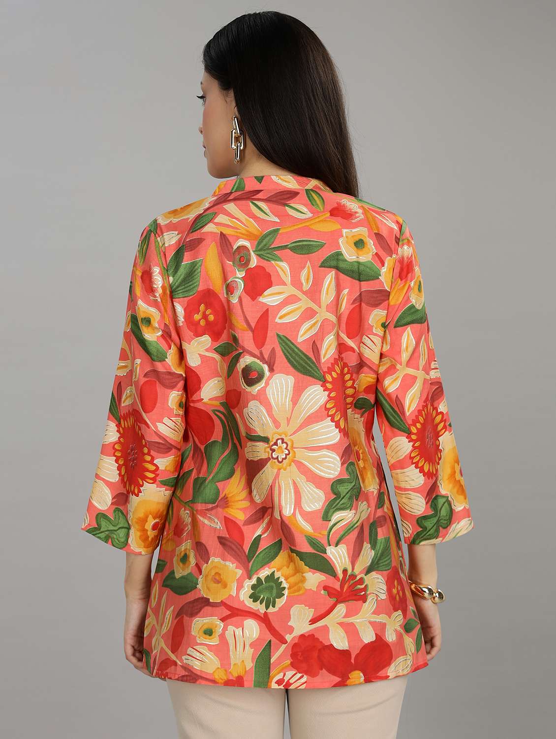 women floral printed three quarter sleeve ethnic top - 22007728 -  Standard Image - 3