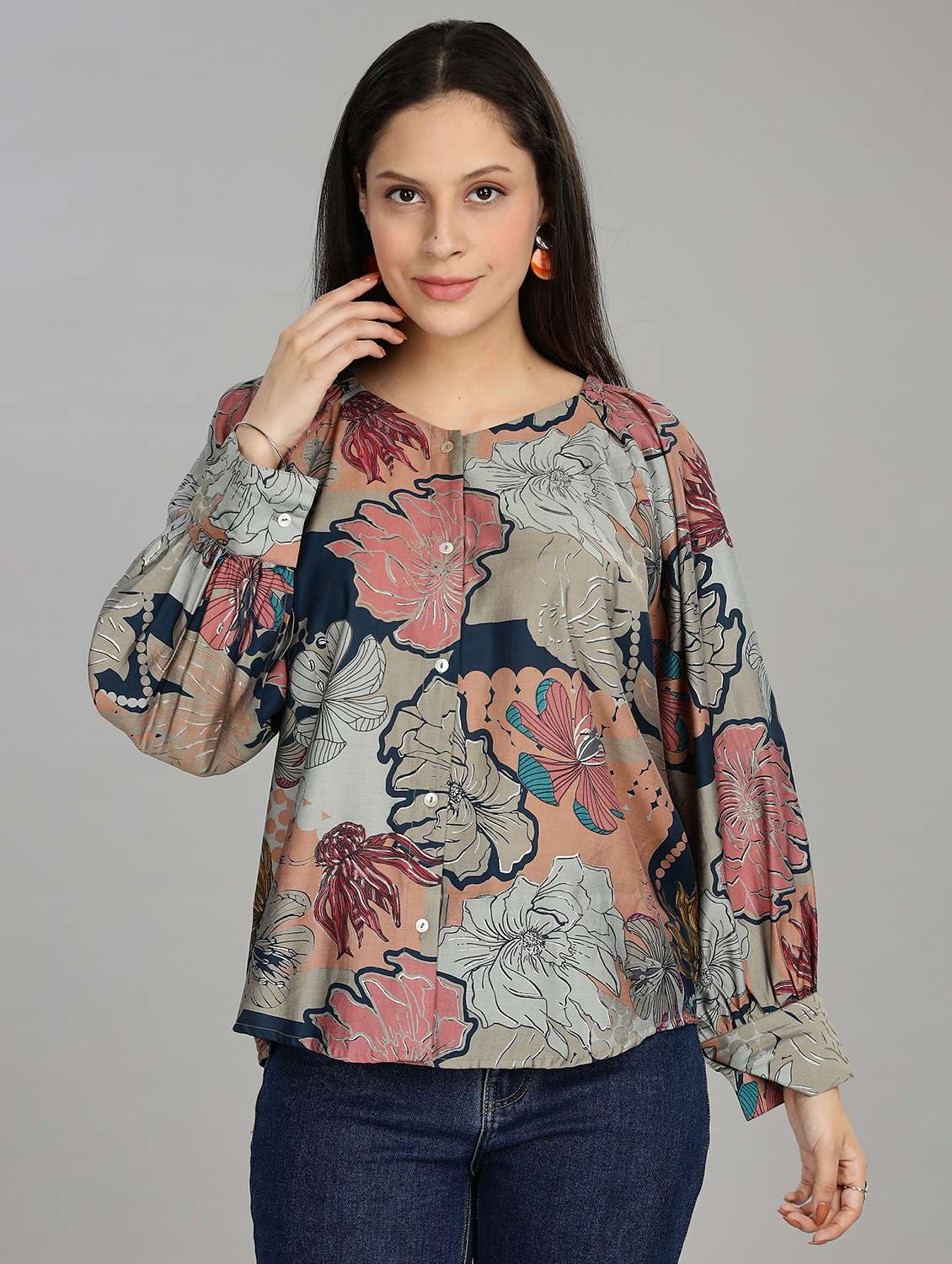 women floral printed raglan sleeve ethnic top