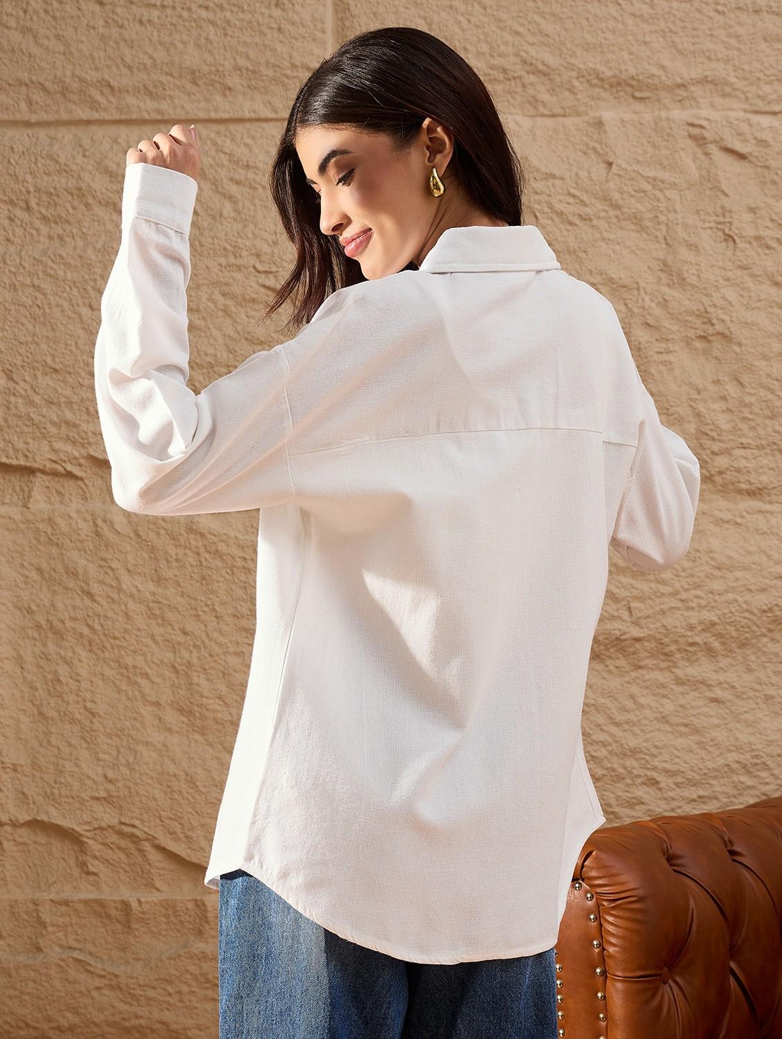 women solid collared long sleeve oversized shirt - 22007739 - Standard Image - 3