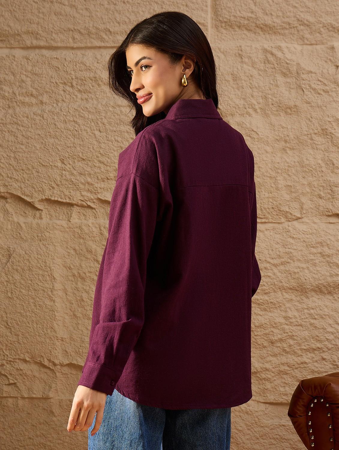 women solid collared long sleeve oversized shirt - 22007741 - Standard Image - 3