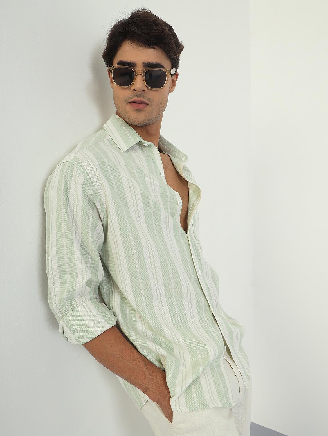 men striped long sleeve oversized casual shirt - 22007773 -  Zoom Image - 0