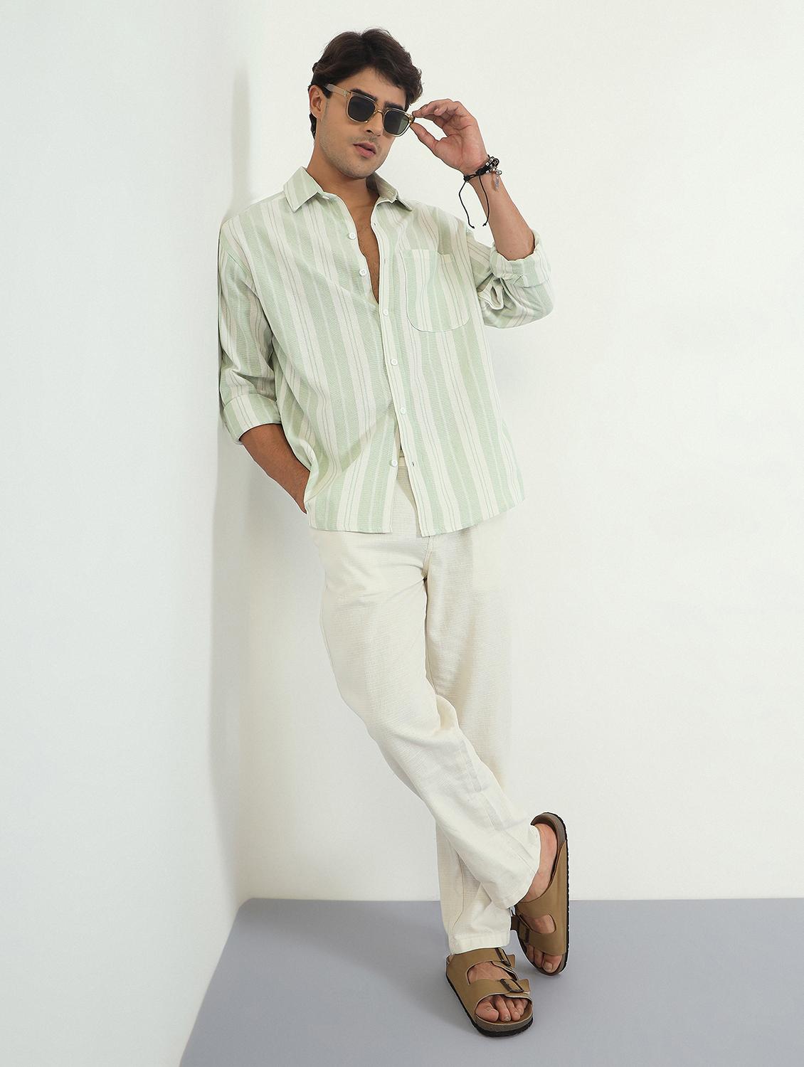 men striped long sleeve oversized casual shirt - 22007773 - Standard Image - 5