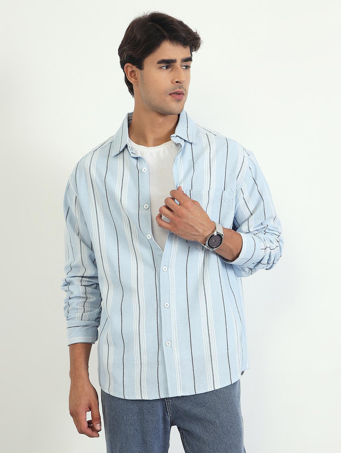 men striped long sleeve oversized casual shirt - 22007774 -  Zoom Image - 0