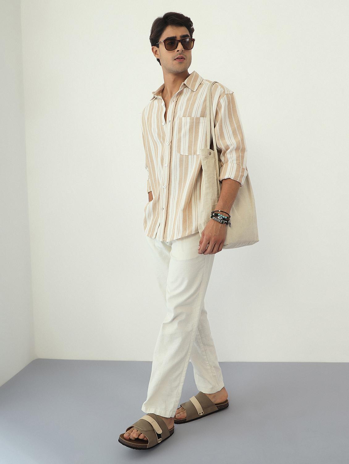 men striped long sleeve oversized casual shirt - 22007775 - Standard Image - 5