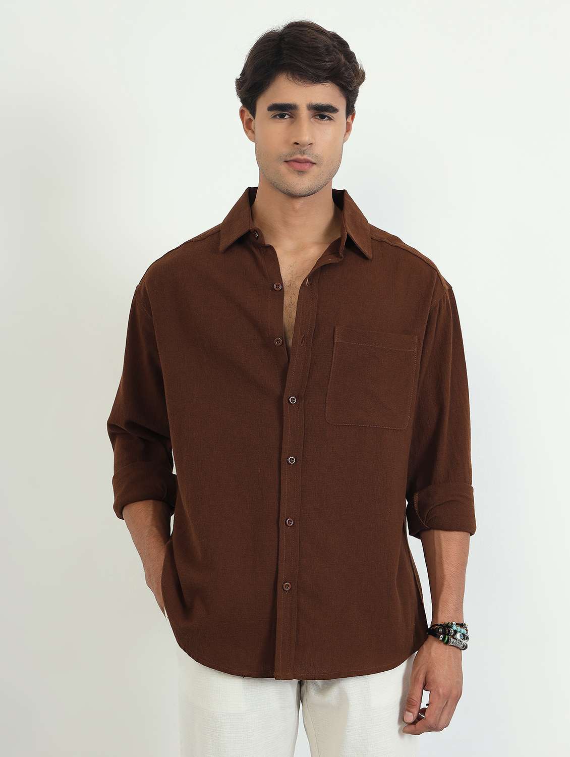 men solid long sleeve oversized casual shirt - 22007779 -  Zoom Image - 0