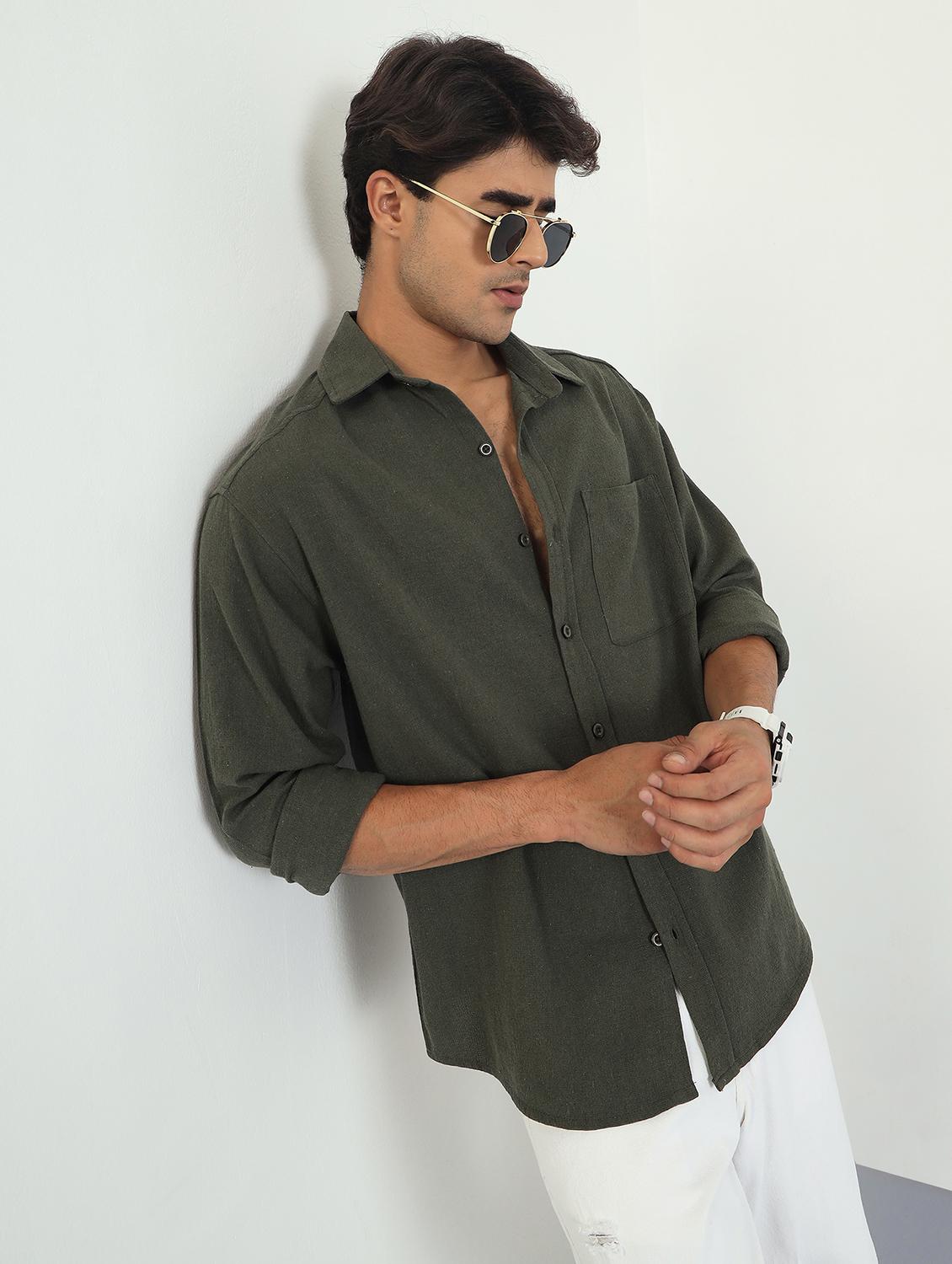 men solid long sleeve oversized casual shirt - 22007780 - Zoom Image - 0