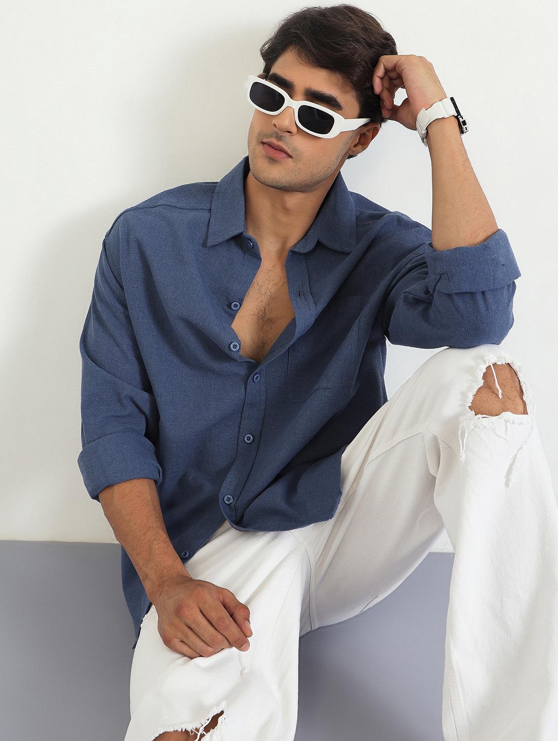 men solid long sleeve oversized casual shirt - 22007781 - Zoom Image - 0