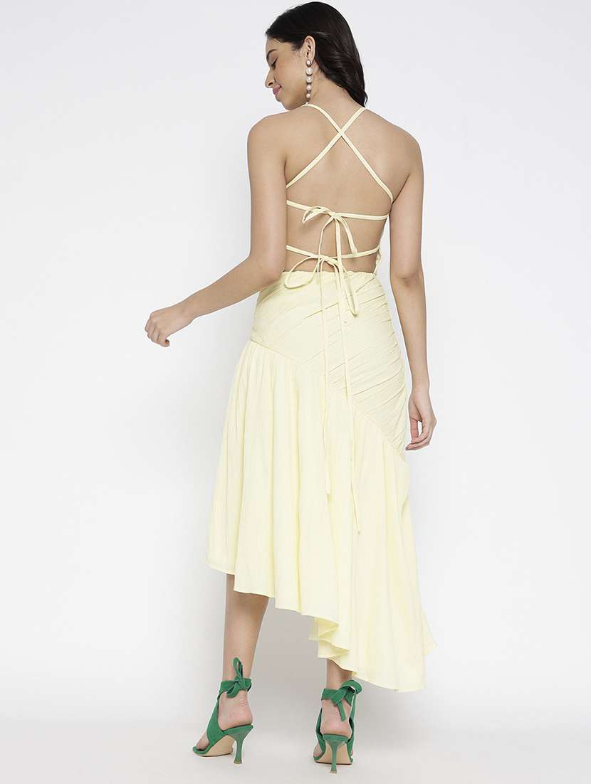 women solid shoulder strap backless asymmetric dress - 22007785 - Standard Image - 3