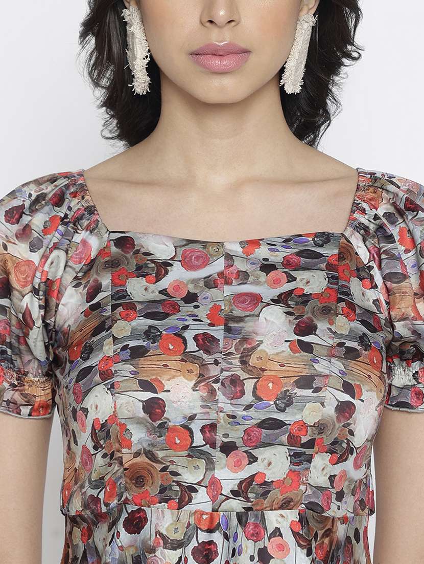 women printed puff sleevefit & flare dress - 22007786 -  Standard Image - 5