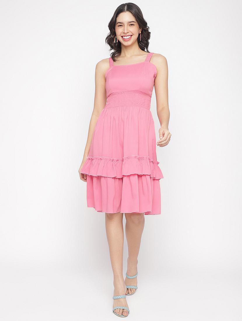 women pink solid sleeveless tiered dress - 22007787 - Zoom Image - 0
