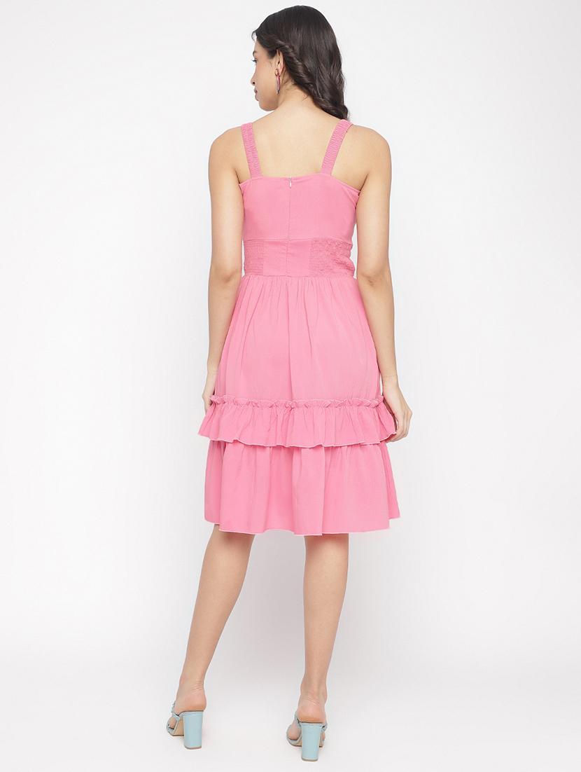 women pink solid sleeveless tiered dress - 22007787 - Standard Image - 3