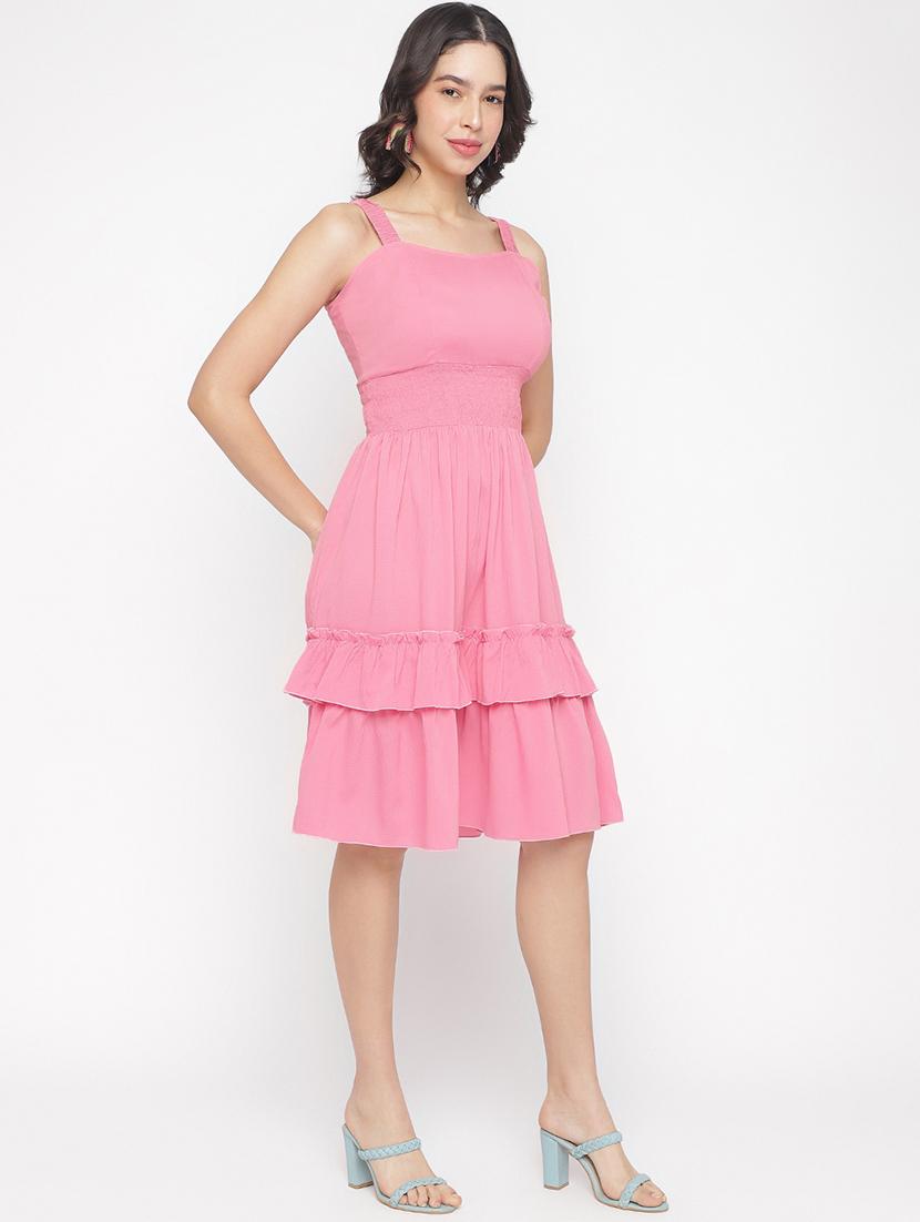 women pink solid sleeveless tiered dress - 22007787 - Standard Image - 5