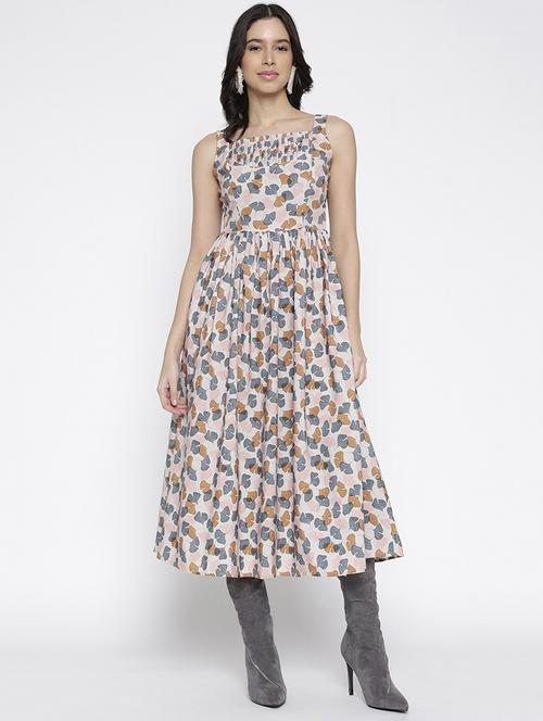 women printed sleeveless fit and flared dress - 22007789 - Standard Image - 0