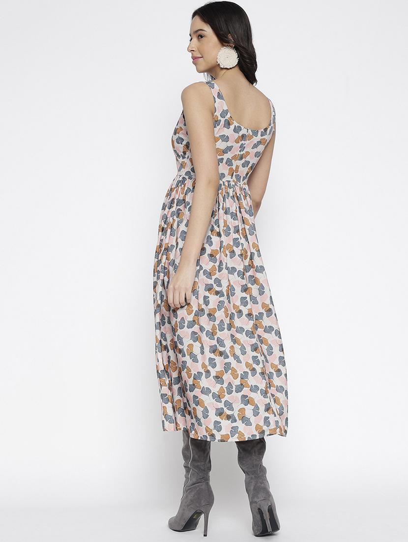 women printed sleeveless fit and flared dress - 22007789 - Standard Image - 3