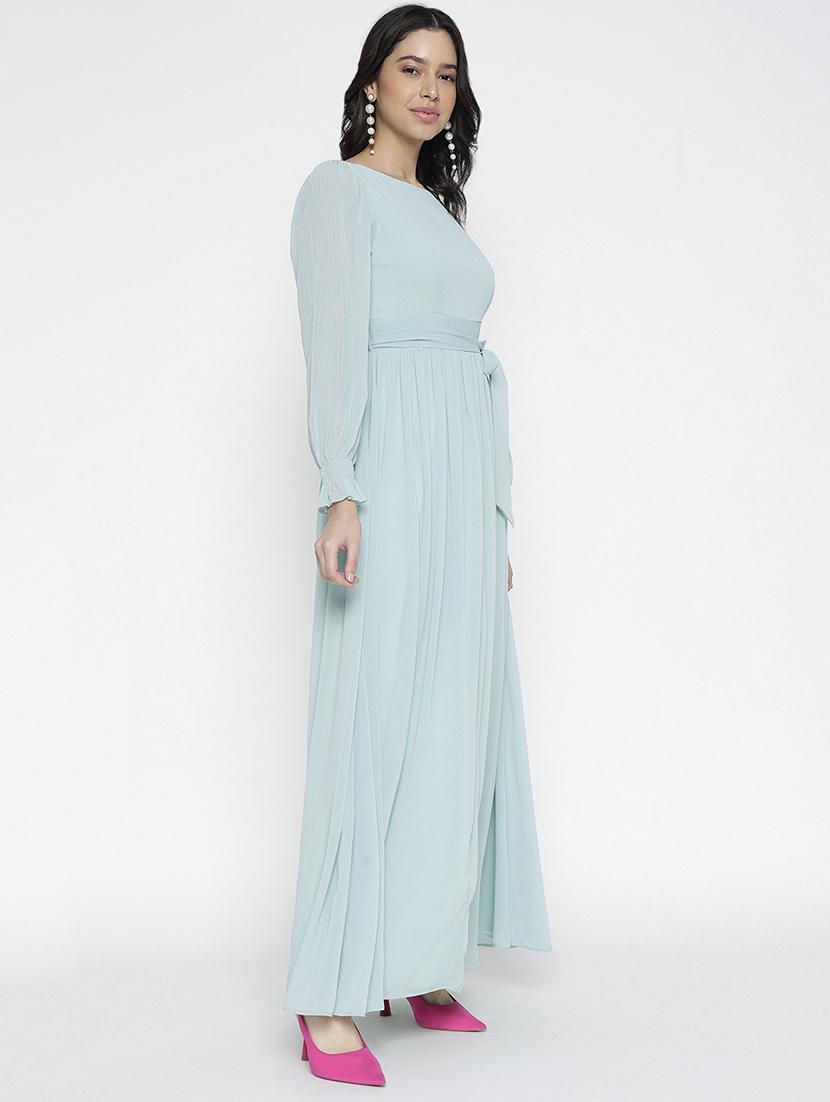 women solid bishop sleeve maxi fit & flare dress - 22007798 - Standard Image - 3