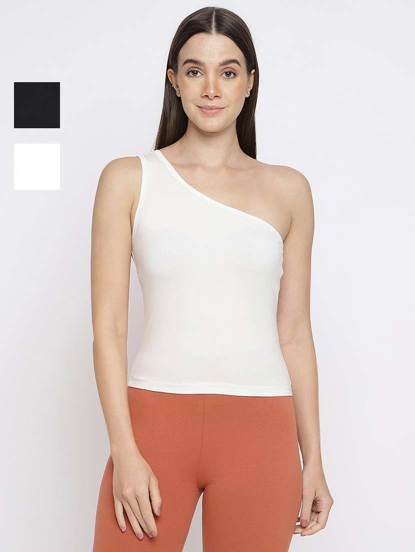 women pack of 2 solid single shoulder camisole