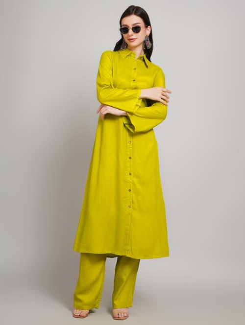women solid long sleeve kurta pant set - 22007892 -  Standard Image - 0