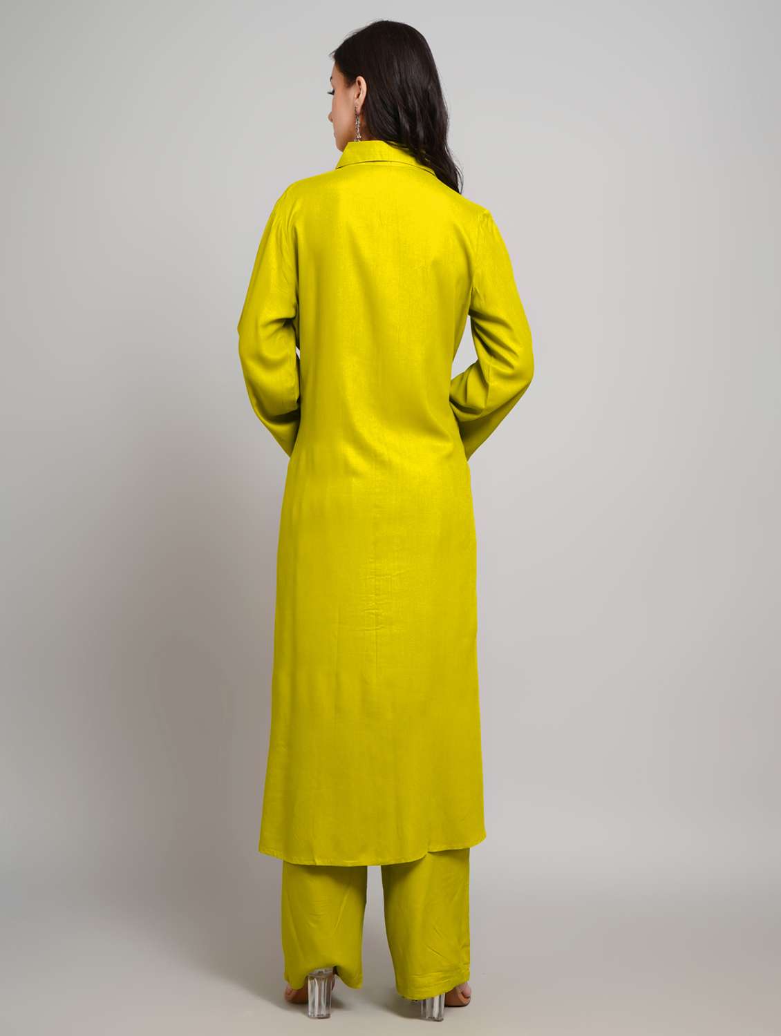 women solid long sleeve kurta pant set - 22007892 -  Standard Image - 3