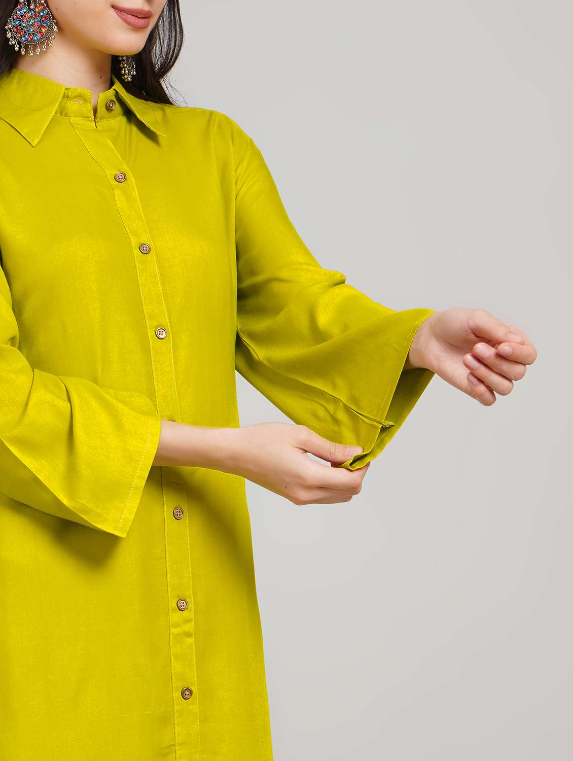 women solid long sleeve kurta pant set - 22007892 -  Standard Image - 5