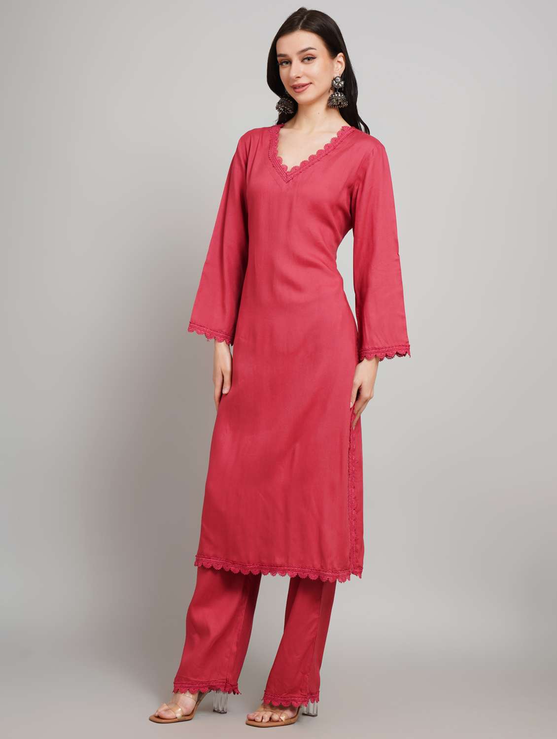 women solid long sleeve kurta pant set - 22007896 - Standard Image - 3