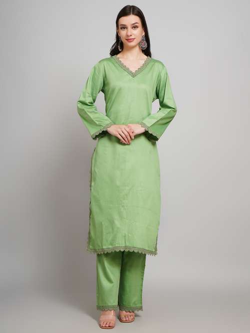 women solid long sleeve kurta pant set - 22007897 - Standard Image - 0