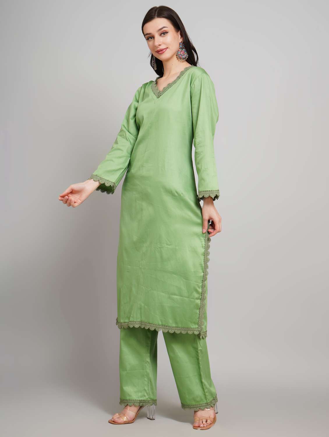 women solid long sleeve kurta pant set - 22007897 - Standard Image - 3