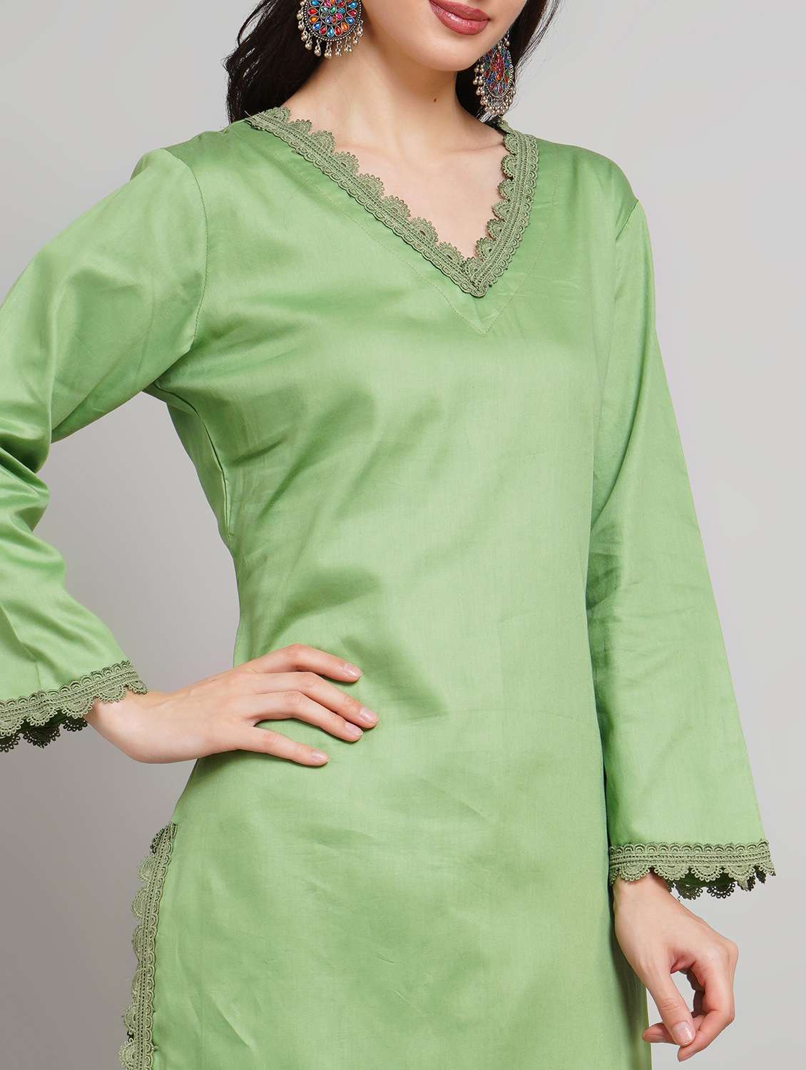 women solid long sleeve kurta pant set - 22007897 - Standard Image - 5