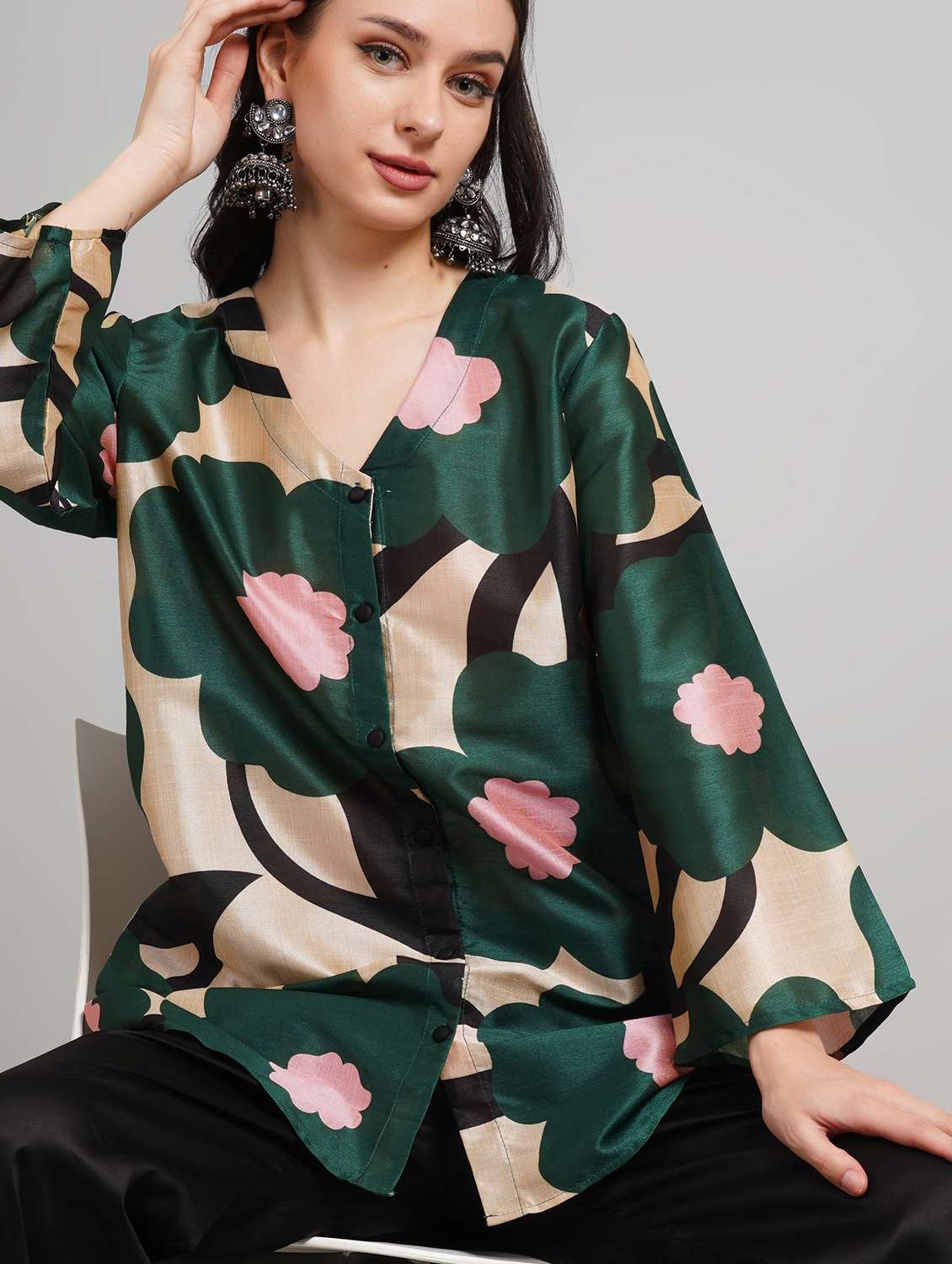 women printed long sleeve ethnic co-ord set - 22007901 - Standard Image - 5